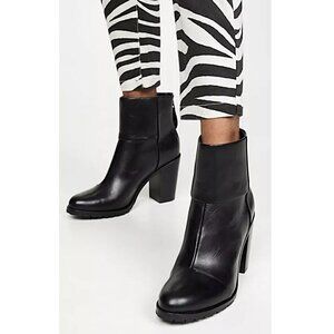 RAG & BONE Newbury Black Leather Stacked Heel Zip Ankle Boots - Taylor Swift